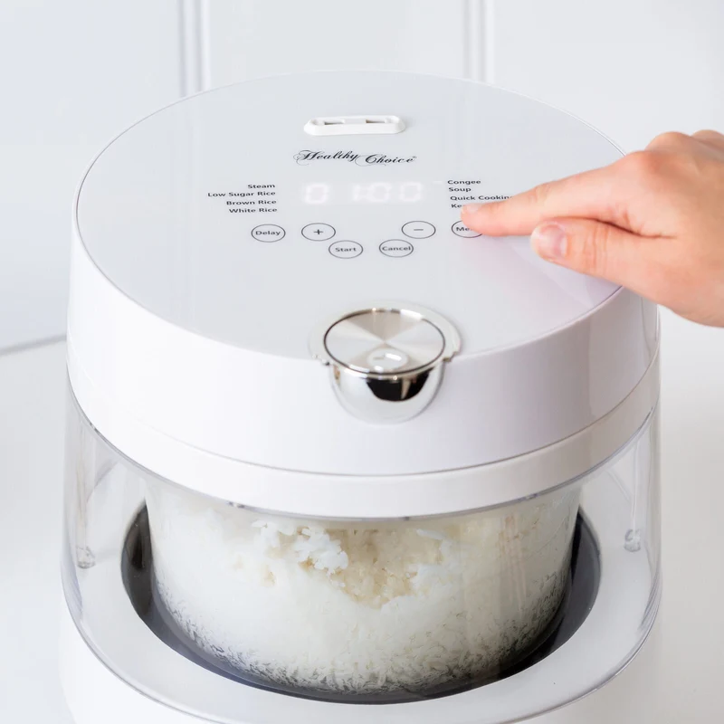 Healthy Choice PFAS Free 5 Cup Glass Rice Cooker with Low Sugar Basket 600W
