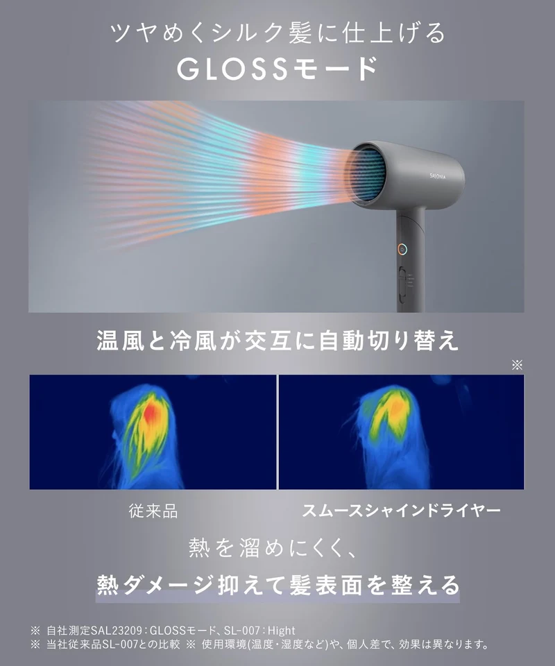 Salonia Smooth Shine Hair Dryer High Airflow Quick Dry Lightweight ※100V