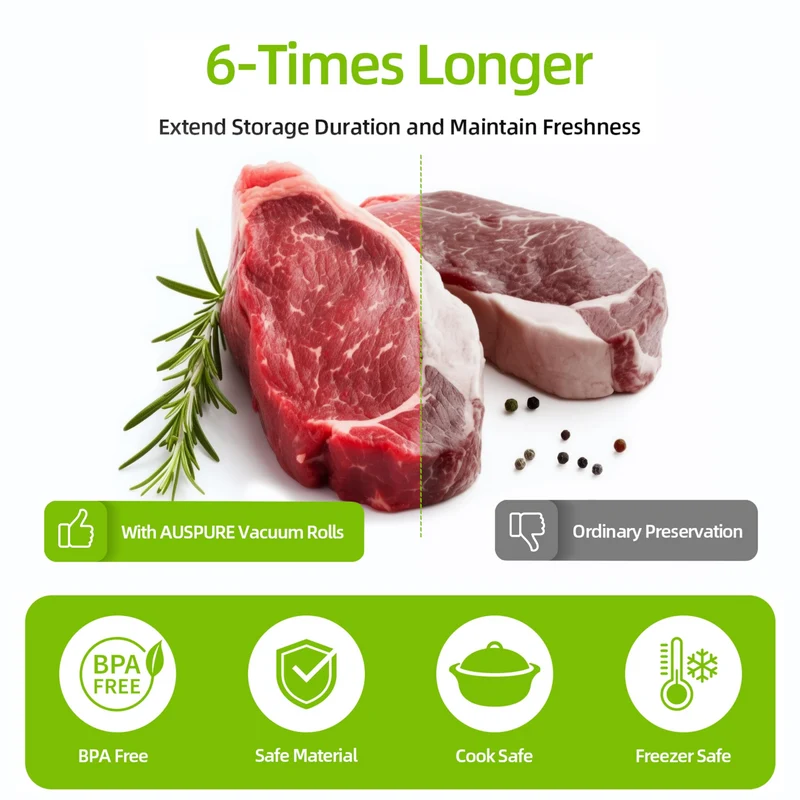 AUSPURE Vacuum Sealer Bags, 28cm x 6m for Food Storage 2 Rolls