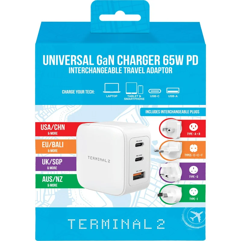 Terminal 2 PD 65W GaN Travel Adaptor Universal