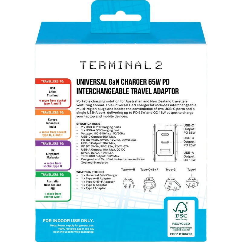 Terminal 2 PD 65W GaN Travel Adaptor Universal