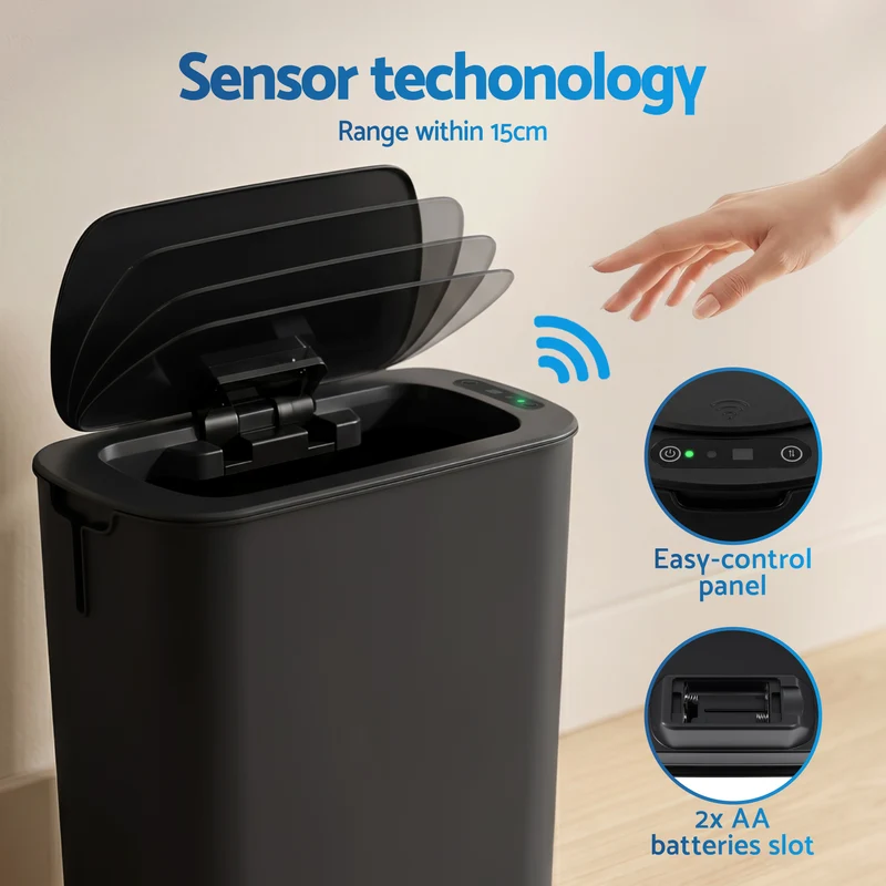 Devanti 11L Motion Sensor Kitchen Bins Slim Touchless Rubbish Can 2-Pieces Black