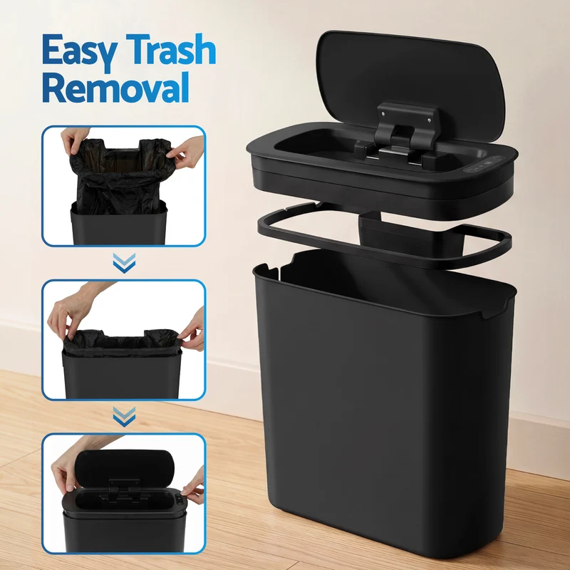 Devanti 11L Motion Sensor Kitchen Bins Slim Touchless Rubbish Can 2-Pieces Black