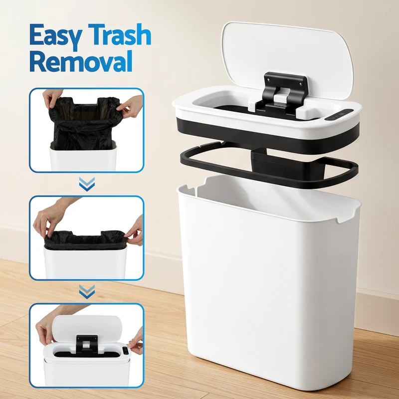 Devanti 11L Motion Sensor Kitchen Bins Slim Touchless Rubbish Can 2-Pieces White