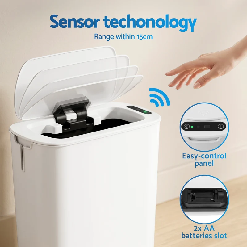 Devanti 11L Motion Sensor Kitchen Bin Slim Touchless Rubbish Can with Lid White