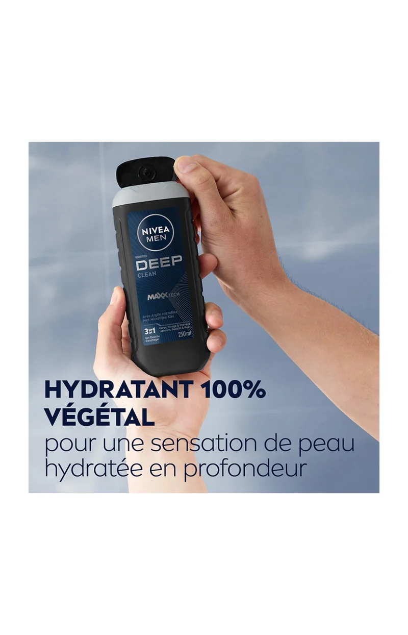 Gels douche 3-en-1 à la poudre d'argile - Visage, corps & cheveux - Homme - 3 x 250 ml