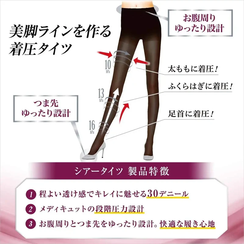 Mediqtto Slender Magic Sheer Tights ML Compression Stockings for Leg Support