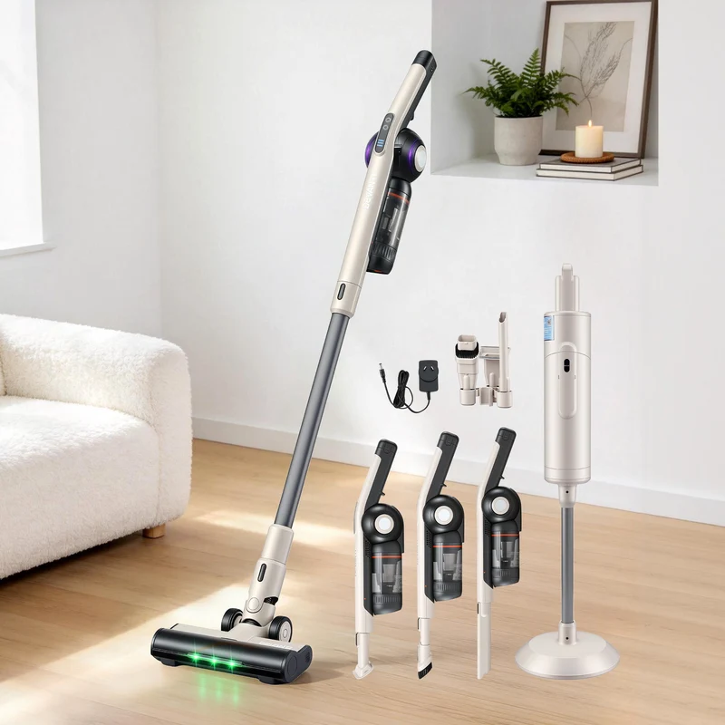Devanti Cordless Vacuum Cleaner with Auto-Empty Dust Station 18kPa Suction (Oat)