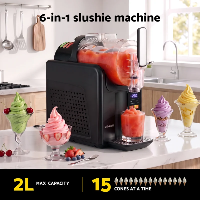 Devanti Slushie Machine 2L Frozen Drink Maker Ice Cream Cocktail Slush Maker (Black)