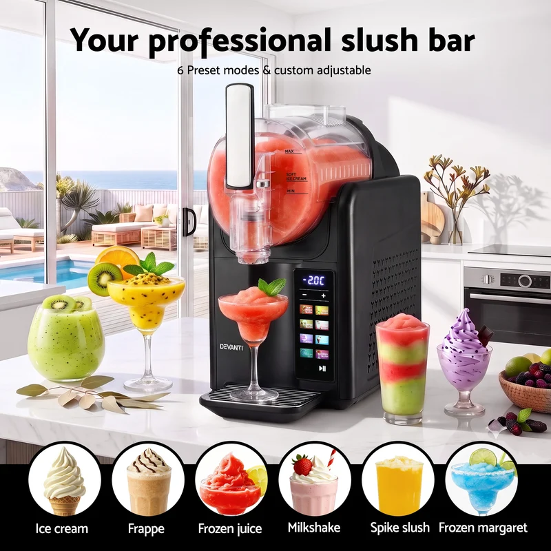 Devanti Slushie Machine 2L Frozen Drink Maker Ice Cream Cocktail Slush Maker (Black)