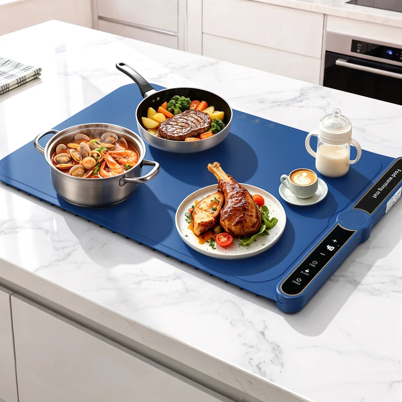 Devanti Food Warming Mat 60 x 38cm Electric Food Warmer With Timer (Blue)