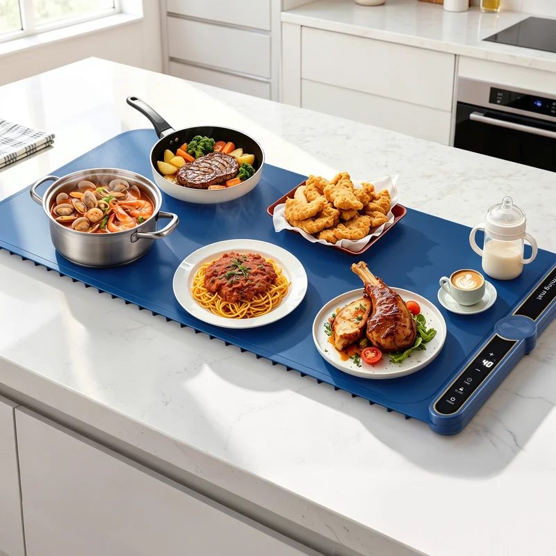 Devanti Food Warming Mat 80cm Electric Food Warmer Roll Up Buffet Tray (Blue)
