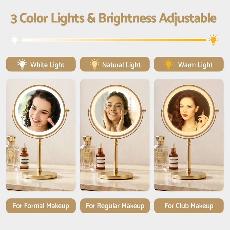 Embellir Lighted Makeup Mirror Rotation 10X Magnifying Double Sided Tabletop Gold