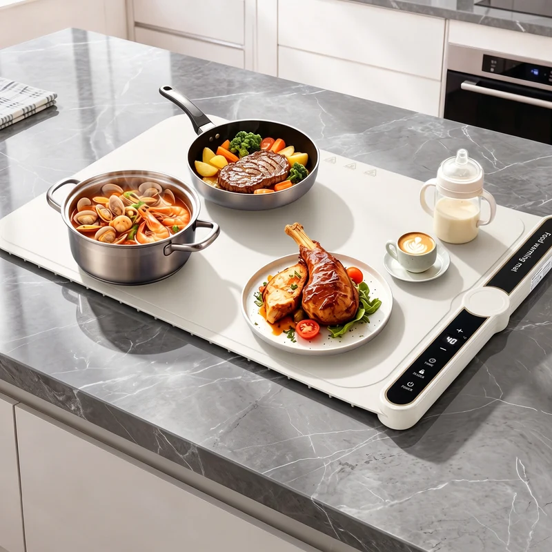 Devanti Food Warming Mat 60 x 38cm Electric Food Warmer With Timer (White)