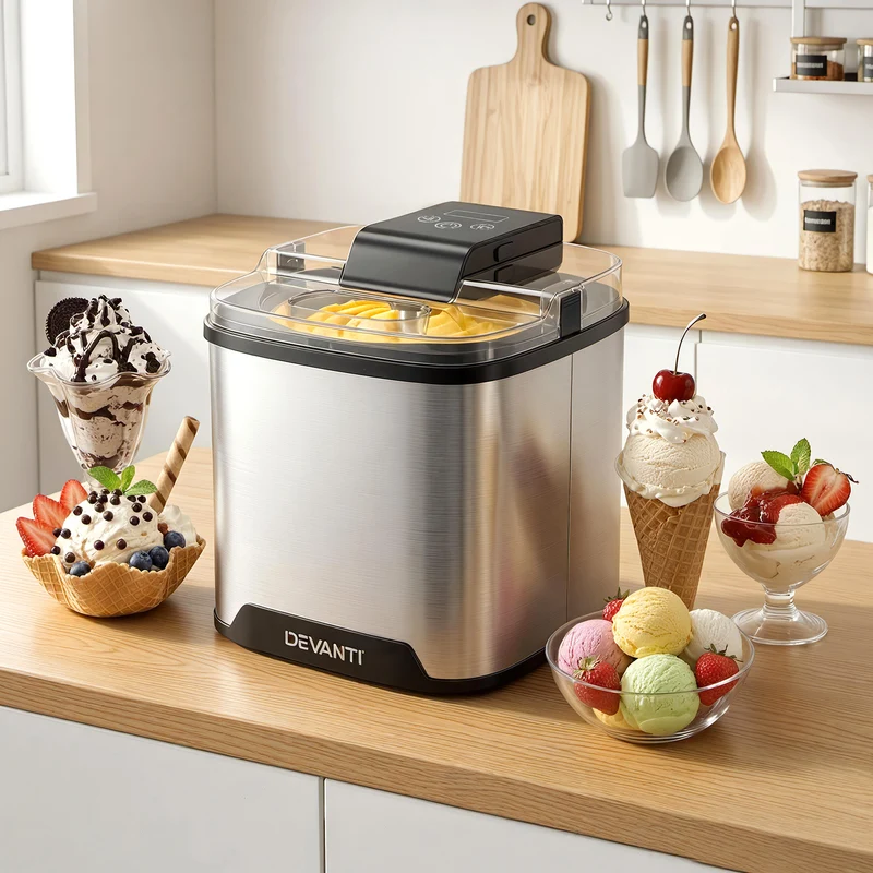 Devanti Ice Cream Maker Machine 2L Homemade Gelato Sorbet Sliver