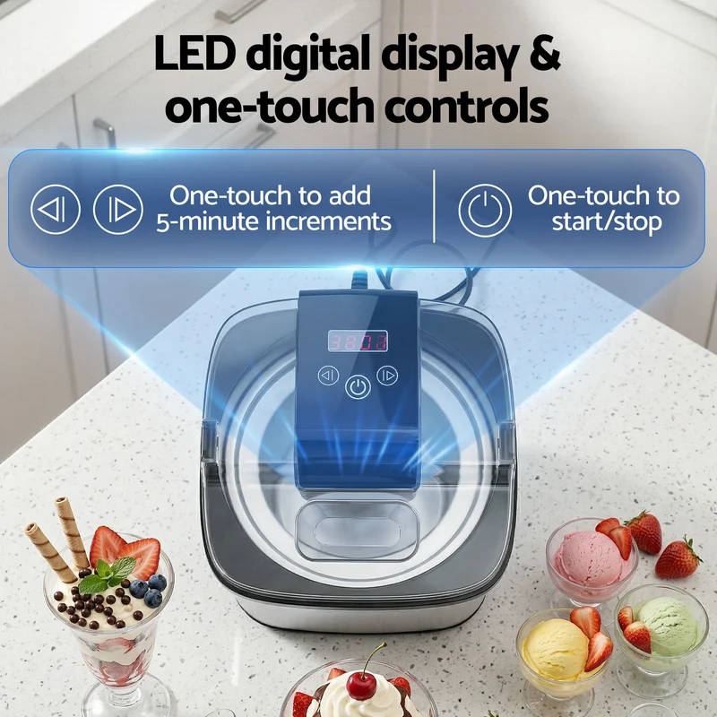 Devanti Ice Cream Maker Machine 2L Homemade Gelato Sorbet Sliver