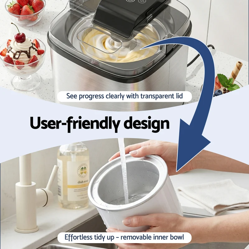 Devanti Ice Cream Maker Machine 2L Homemade Gelato Sorbet Sliver