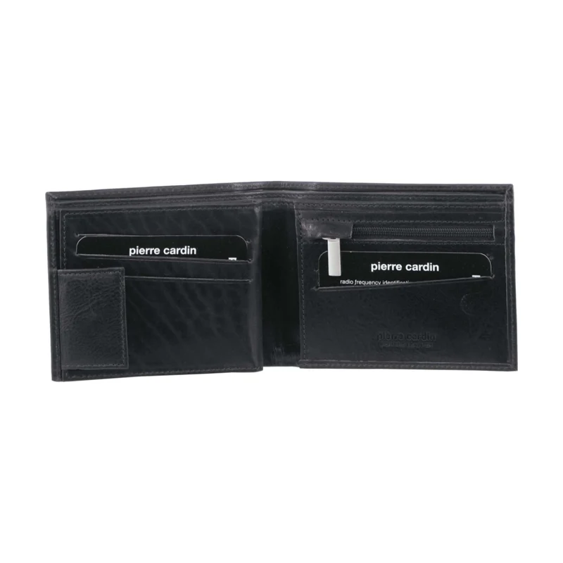 Pierre Cardin Men's Rustic Leather Tri-Fold RFID Protected Wallet Black