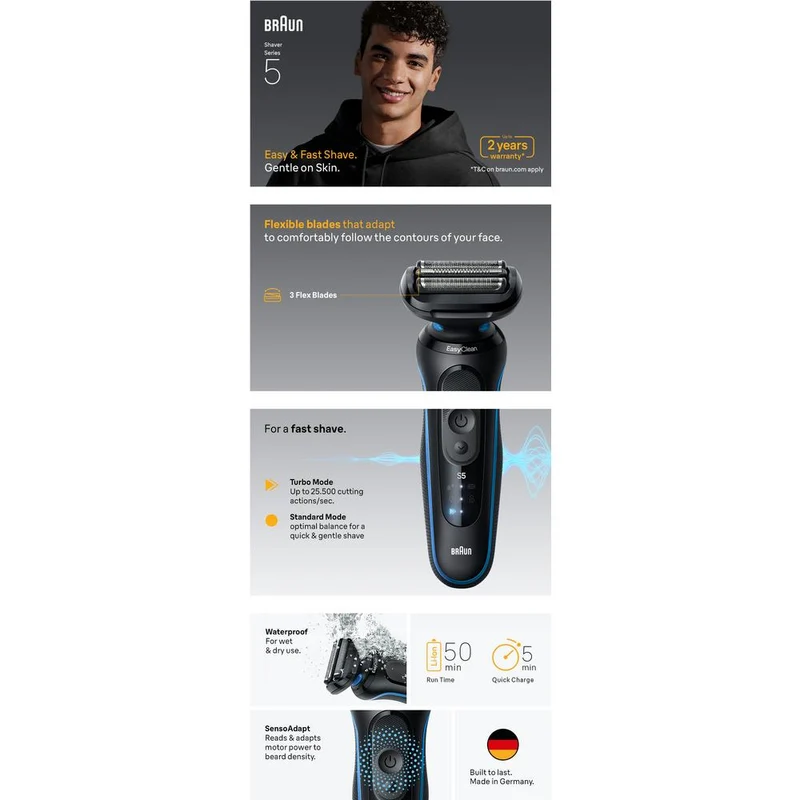 Braun Series 5 Electric Shaver with Precision Trimmer Attachment (Mint)