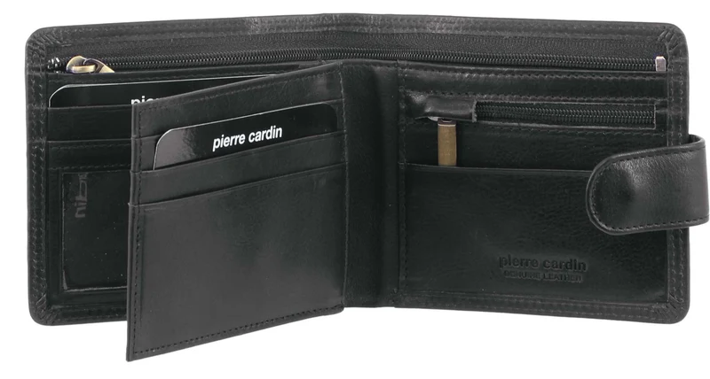 Pierre Cardin Men's Rustic Leather Bi-Fold RFID Protected Wallet Black