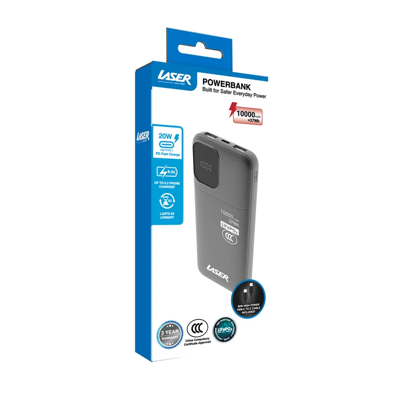 Laser 10000mAh LiFePO4 20W Power Bank (Black)