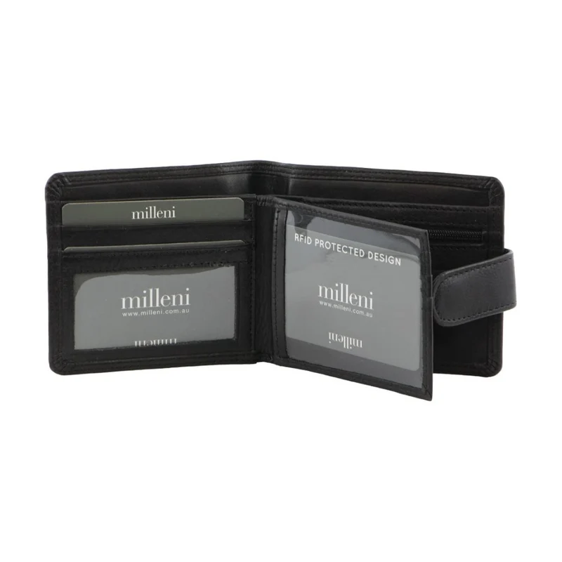 Milleni Men's Leather Cash/Card Tab RFID Protected Wallet 11cm Black