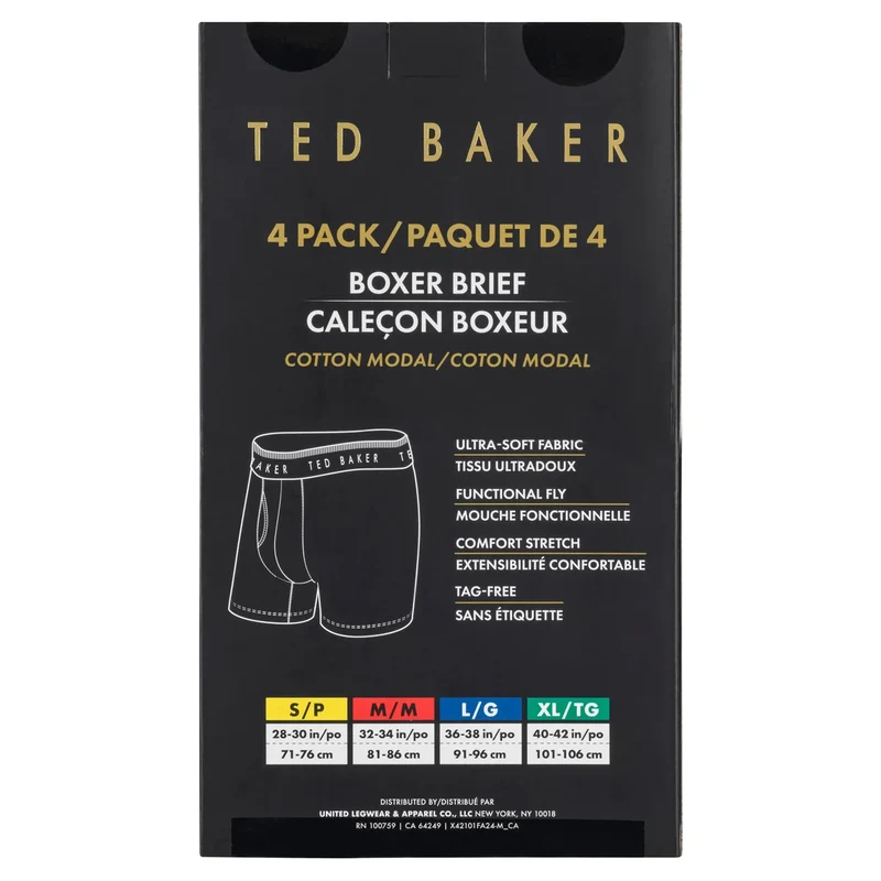 TED BAKER - Paquet de 4 Caleçon Boxeur pour Homme