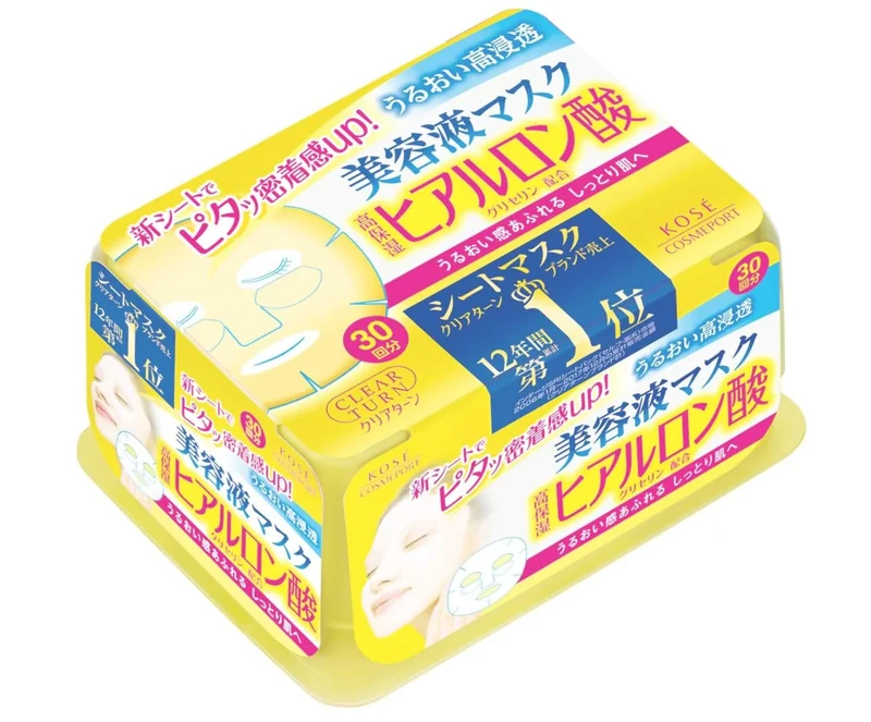 Kose Clear Turn Hyaluronic Acid Essence Facial Mask 30 Sheets