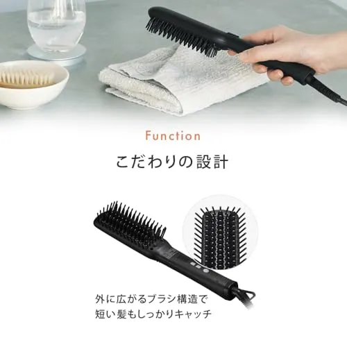 SALONIA Straight Heat Brush Slim Ceramic Coating Max 210C SL-012BKS Black 50W AC100-240V
