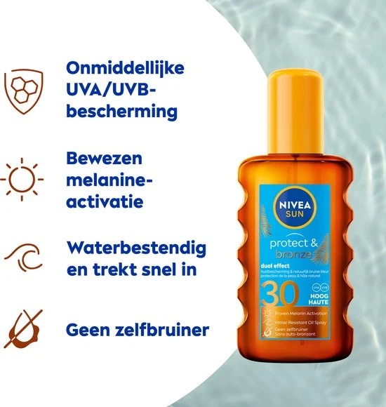 NIVEA SUN Protect & Bronze Zonnebrand Olie Spray SPF 30 - Zonnespray - Waterproof - 200 ml