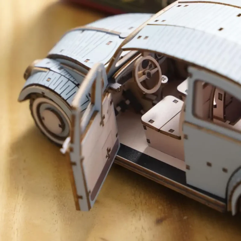 Ki-Gu-Mi Vw Beetle Type 1 Blue 3D Wooden Puzzle Model Kit for Adults