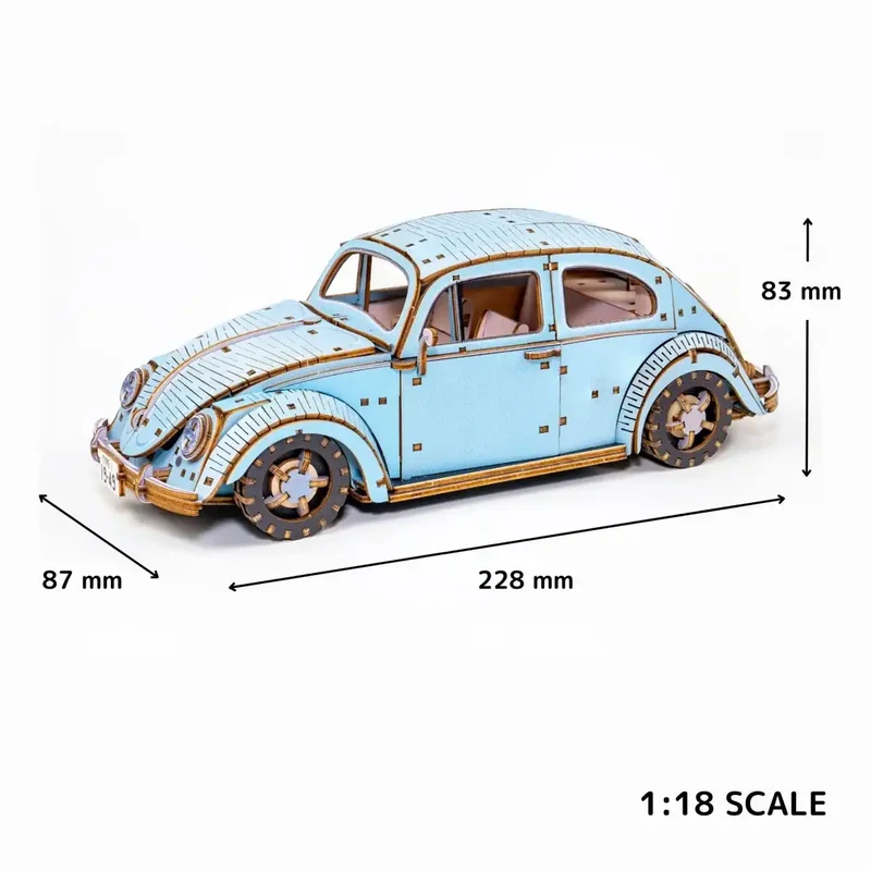 Ki-Gu-Mi Vw Beetle Type 1 Blue 3D Wooden Puzzle Model Kit for Adults