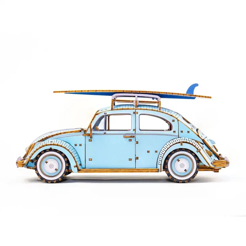 Ki-Gu-Mi Vw Beetle Type 1 Blue 3D Wooden Puzzle Model Kit for Adults