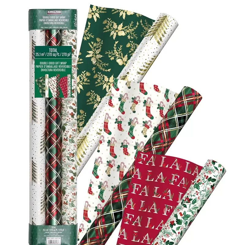 KIRKLAND SIGNATURE - Ensemble de 3 Rouleaux de Papier d'Emballage Réversible