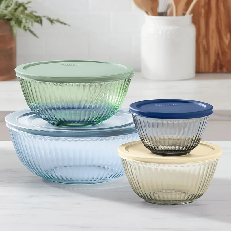 PYREX - Ensemble de 4 Saladiers en Verre avec Couvercles