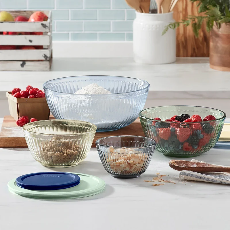 PYREX - Ensemble de 4 Saladiers en Verre avec Couvercles