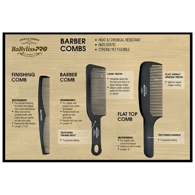 Peigne pour coupe à plat "Flat Top Comb Official Barber Tools" (22,8cm/9") - Noir