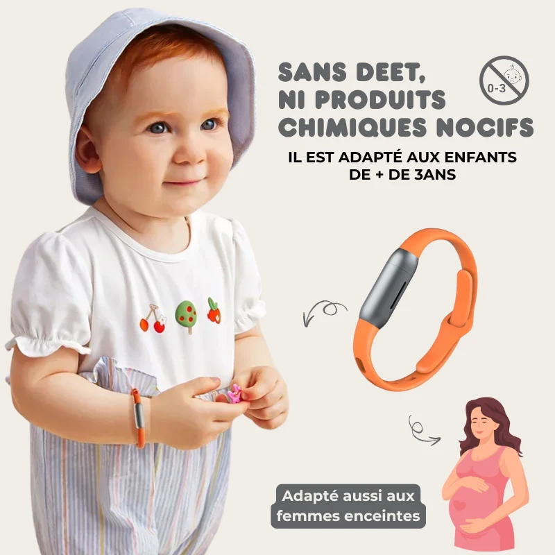 Bracelet Répulsif Anti-Moustiques Réutilisable - 240h de Protection