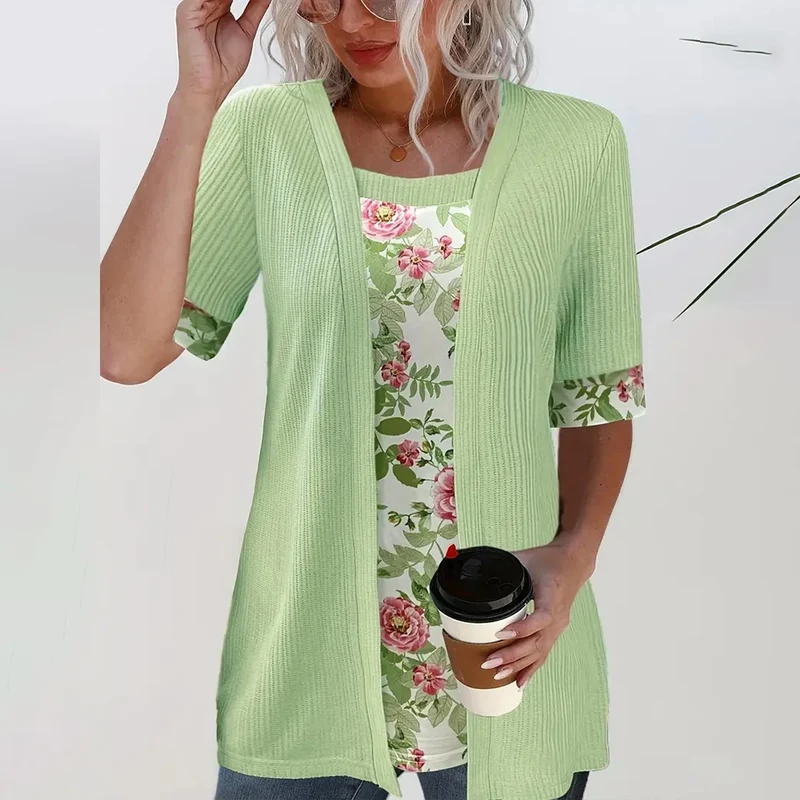 T-shirt 2 en 1 Chic Motif Fleuri
