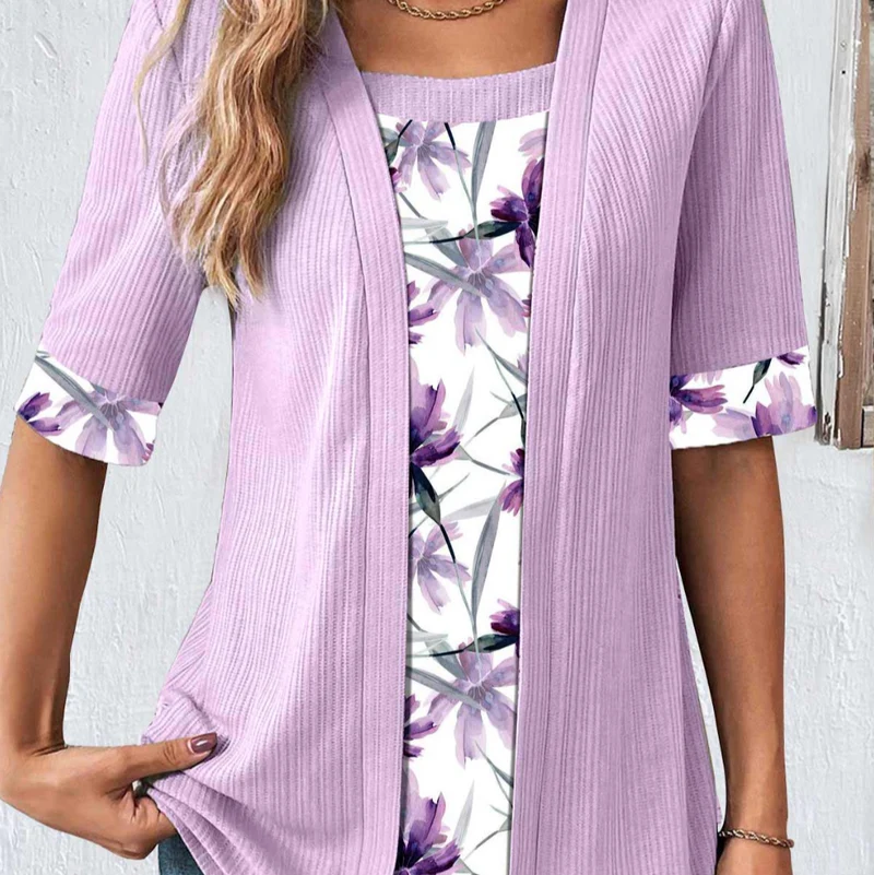 T-shirt 2 en 1 Chic Motif Fleuri