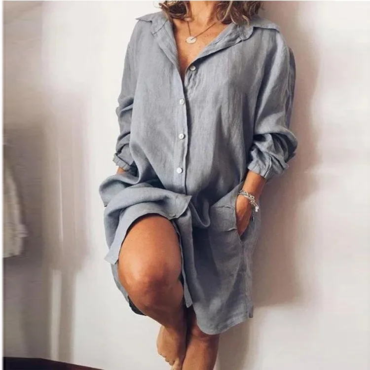 Robe Chemise longue en coton et lin pour femme