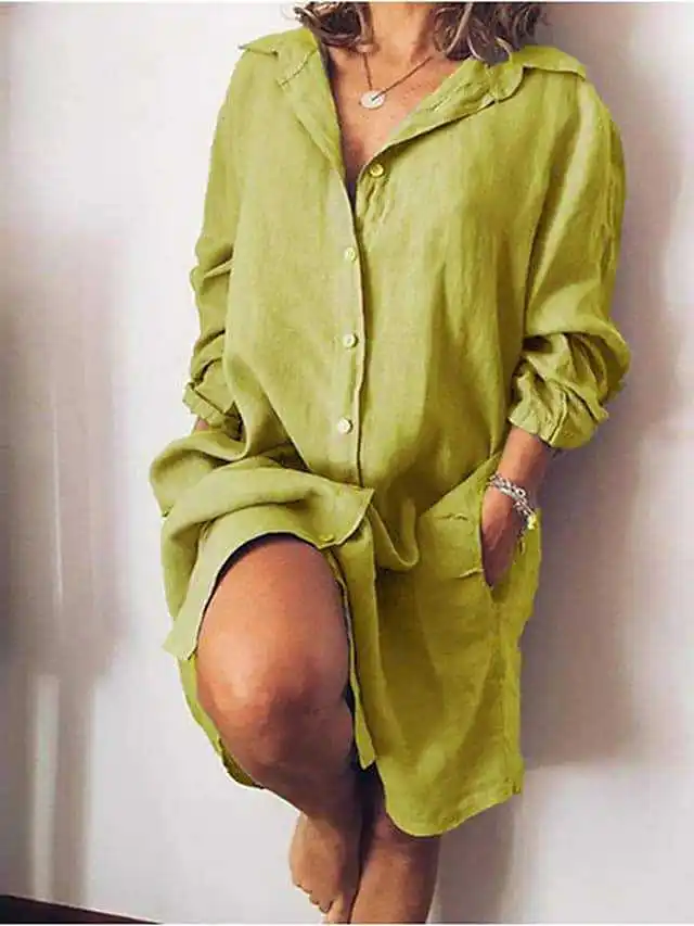 Robe Chemise longue en coton et lin pour femme