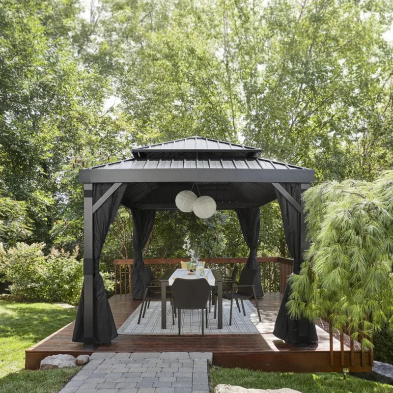 SOJAG - Gazebo avec Moustiquaire et Rideaux de 10 x 14 pi Alma