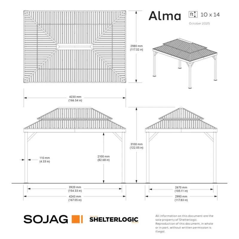SOJAG - Gazebo avec Moustiquaire et Rideaux de 10 x 14 pi Alma