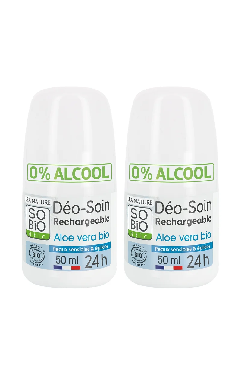 Déodorants roll-on apaisants bio - Aloe vera - Peaux sensibles - 2 x 50 ml