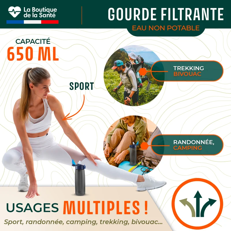 Gourde filtrante pour eau non potable + E-BOOK OFFERT