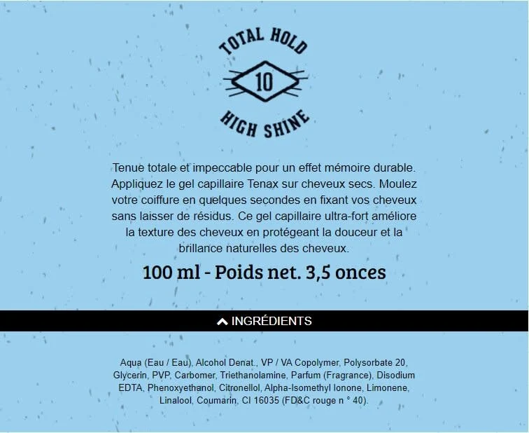 Gel coiffant "Total Hold" - Tenue extra forte brillance élevé (100ml/3.4oz)