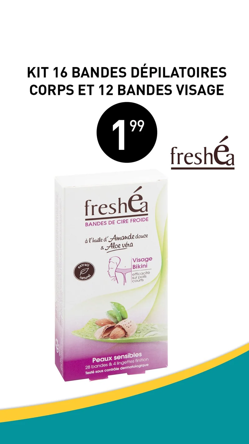 KIT DE 16 BANDES DEPILATOIRES BIKINI ET 12 BANDES VISAGE - FRESHEA