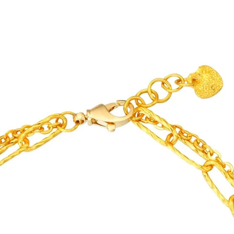 Bracelet à Maillons en Perles et Trombones avec Breloque de Coeur en Or Jaune 24 Carats