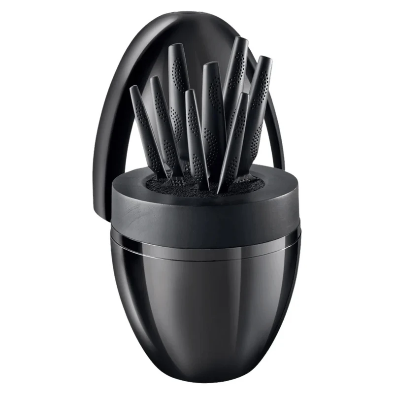 CUISINE PRO - Ensemble de 8 Couteaux et Bloc de Rangement The Egg Black Samurai